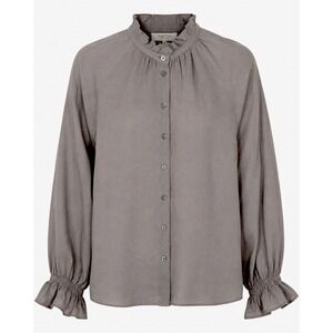 Part Two Copenhagen Henrike Women's 36 S Gray 100% Linen Ruffle Blouse